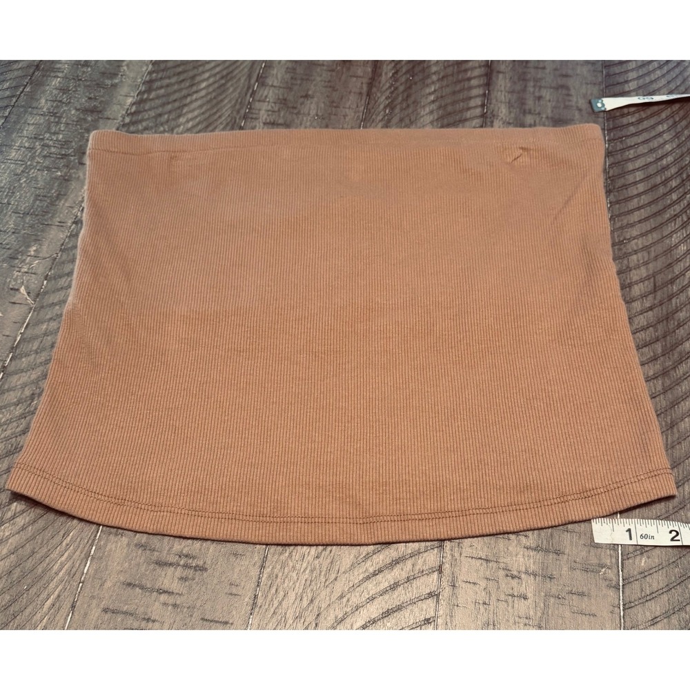 A New Day Womens Ribbed Tube Top Camel Brown Strapless Shelf Bra Large NWOT